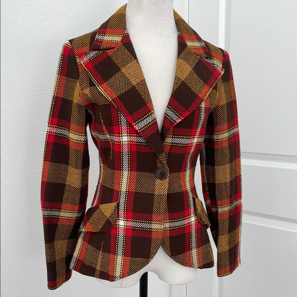 Vintage Bobbie Brooks Fitted Plaid Tweed Blazer